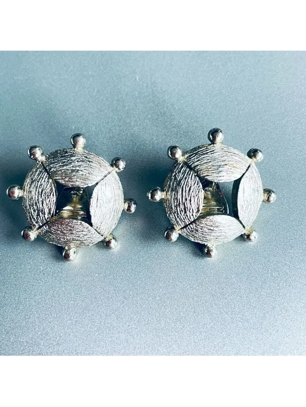 MONET Vintage Modern Round Brushed Silver Tone Clip On Earrings